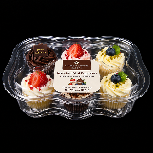 6 Cavity Clear PET Cupcake Container with Lid Plastic Clamshell Bakery Box for Muffin Dessert Display Packaging