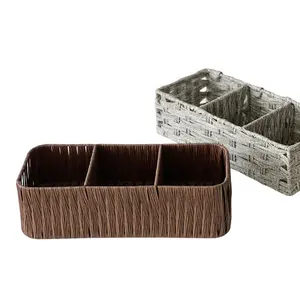 Rattan three-compartment box toilet paper baskets bathroom storage vanity organizer manual pp grocery basket