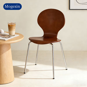 Silla de Comedor de Madera Estilo Francés, Asiento Color Crema, Diseño Moderno y Minimalista, Patas de Metal, Muebles para el Hogar, para Uso en Villas y Restaurantes - Product Image 1