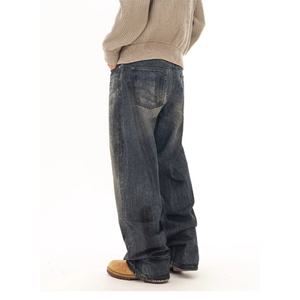 Custom Washed High Quality Cotton Distressed <b>Jeans</b> for <b>Men</b> Vintage Streetwear Straight Fit Baggy <b>Trousers</b> <b>Men's</b> Denim Pants - Product Image 4