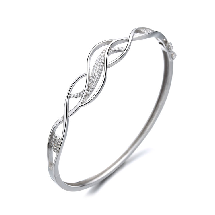 Wholesale Sterling Silver 925 Twist Bangle with CZ Stones