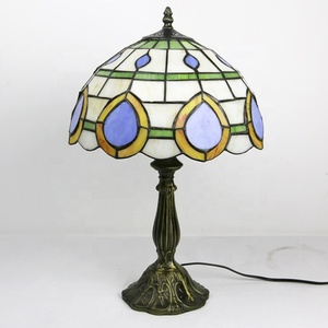 LongHuiJing 12" Eco-Friendly Simple AC Powered Peacock Feathers Stained Glass Dome Shade E26 <b>Base</b> Flexible LED <b>Table</b> <b>Lamp</b> - Product Image 4