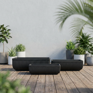 Ensemble de 3 jardinières rectangulaires modernes en PP, noires, pour jardin extérieur, pots à fleurs au design minimaliste pour plantes vertes - Product Image 1