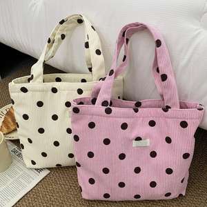 Сумка-ланчбокс из вельвета с полосками и логотипом на заказ, для студентов и работы, с узором в горошек, на молнии, из вельвета, для бенто - Product Image 2