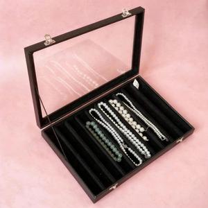 Nampan pajangan perhiasan dari kulit hitam sikat, untuk kalung, anting, cincin, dan gelang - Product Image 6