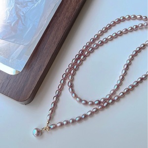 Collar de Perlas de Agua Dulce Naturales en Forma de Arroz, Color Morado Uva Francés, para Mujer, Estilo Ligero y Lujoso con Cadena para Clavícula - Product Image 5
