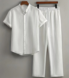 Conjunto Casual de 2 Piezas para <span class=keywords><strong>Hombre</strong></span>, de Poliéster Crepé, Manga Corta, Holgado, Transpirable, de Secado Rápido, Multicolor, para Playa y Verano - Product Image 1