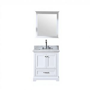 Mueble de Baño Moderno de Madera Maciza Estilo Rústico con Encimera de Mármol, Lavabo de Cerámica, Espejo con Marco Resistente al Agua y Cierre Suave para Hotel - Product Image 1