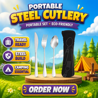 Ensemble de couverts portables écologiques en acier inoxydable avec baguettes, cuillères, fourchettes et couteaux en métal pour les fêtes, la maison et le camping