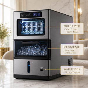 Máquina para Hacer Hielo SC-6203 de Sobremesa, Esferas de 2 en 1, Doble Tamaño 3cm+6cm, Cristalinas, 384 Unidades/Día, Automática, para Hogar/Oficina, OEM, CE, UL - Product Image 3