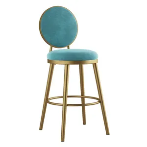 Wholesale Bar Stool 45cm Seat Height Metal Frame Velvet Cushion Salon Shop Hotel Chairs For Kitchen Bar