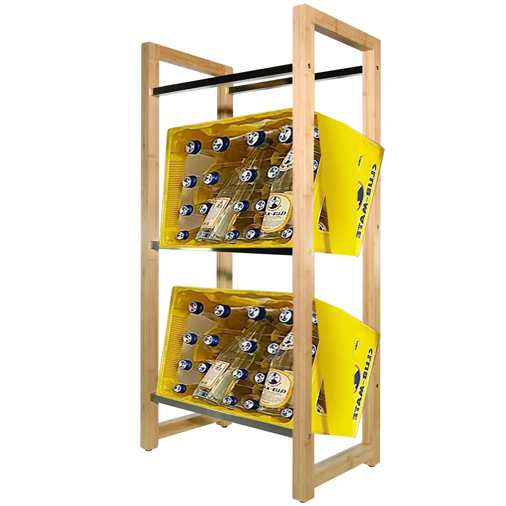 Wine Rack,Stackable Large Capacity Beer Box Storage Rack For Bar, 3 Tier Wood And Metal Storage Rack Stand Freestanding