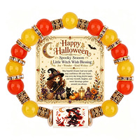 Bracelet unisexe bohème d'Halloween avec perles en fausse céramique, pendentifs citrouille, fantôme, chauve-souris, chapeau et boule en strass – Cadeau bijou