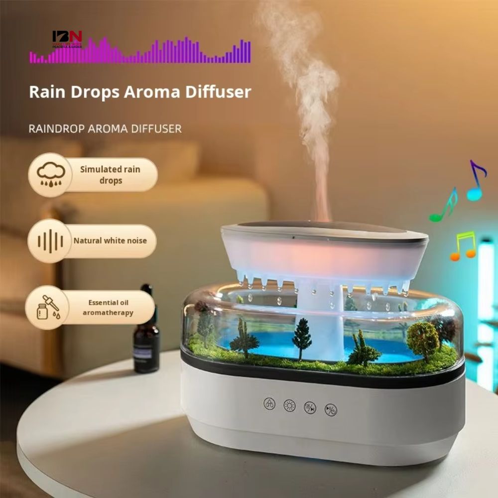 IBN Smart Home Rain Cloud Humidifier Aroma Diffuser Automatic Touch Control Water Drip LED Light White Noise Sleep Aid