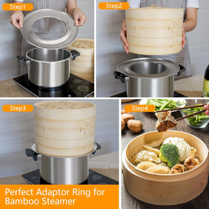 10-Inch 2-Tier Bamboo <strong>Steamer</strong> Basket for Cooking Dim Sum, <strong>Momo</strong> and Bao Buns with Stainless Steel Ring <strong>Set</strong> - Product Image 4