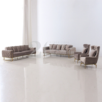 Meubles de salon Chesterfield en tissu marron, canapé sectionnel et fauteuil 7-8 places