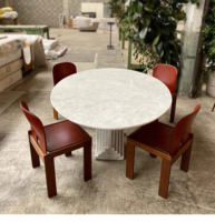 Table de salle à manger moderne en marbre blanc de Carrare naturel pour hôtel de luxe, restaurant, table et chaises pour 8 personnes en marbre