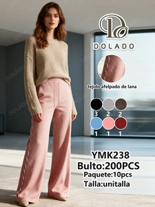 YMK238 Pantaloni Larghi da Donna in Maglia a Vita Alta, Vestibilità Ampia, Lunghezza Intera, Tinta Unita, Casual, Autunnali, con Elastico in Vita - Product Image 3
