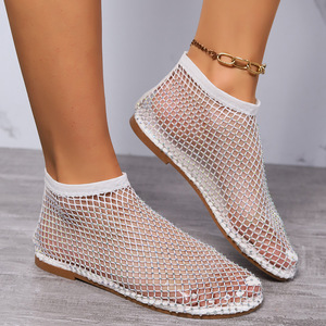 <span class=keywords><strong>Sandales</strong></span> Plates à Talon Bas Évidé et <span class=keywords><strong>Chaussettes</strong></span> Résille Populaires pour Femmes, <span class=keywords><strong>Sandales</strong></span> Brillantes Décorées de Diamants - Product Image 3