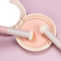 Aplicador de maquillaje de brocha plana para mujer de alta calidad con mango de madera, sombra de ojos de silicona y esponja de base para maquillaje de ojos