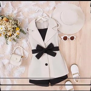 Set estivo da ragazza: bretelle con bretelle piccole e medie + <span class=keywords><strong>Shorts</strong></span> + Blazer senza maniche + cappello Set di quattro pezzi - Product Image 2