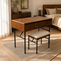 Bureau personnalisé Vanity 1100x500mm, miroir d'écriture de 750mm de hauteur, en bois d'acajou africain, avec rangement et tabouret assorti pour chambre à coucher et événements