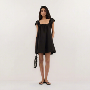 Vestido Mini Negro para Mujer, Cuello Cuadrado, Manga con Volantes, Corte Holgado, Línea A, Vestido Casual de Verano, Venta al Por Mayor - Product Image 1