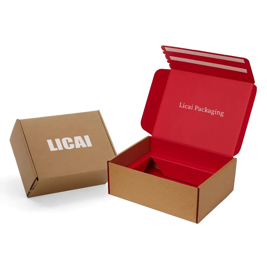 Logo personalizzato e-commerce personalizzato marrone carta Kraft Verpackung striscia di strappo con cerniera corrugata spedizione scatola postale confezione