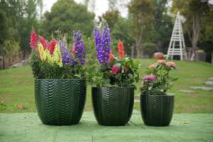 ชุดกระถางดอกไม้เซรามิกเคลือบสีเขียวป่าลายเชฟรอนแบบนูน  รักษาสิ่งแวดล้อม ใช้ได้ทั้งภายในและภายนอกอาคาร มีรูระบายน้ำ เหมาะสำหรับใช้ในบ้าน - Product Image 4