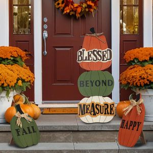 Letrero de jardín de madera con acabado cepillado vintage resistente a la intemperie, diseño de calabaza de otoño, 24.8, para montar en puerta o de pie, Feliz Día de Acción de Gracias - Product Image 3