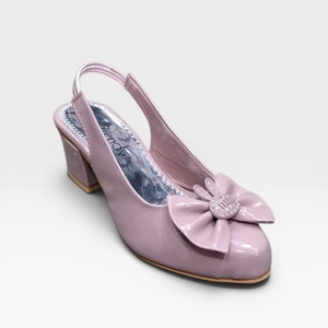 Makena Patent Leather Pointed Toe Heeled <b>Sandals</b> With Bow Decoration Mid Heel Elegant Slip-On Style Comfortable Party Wedding - Product Image 5