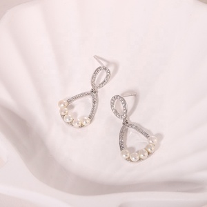 KAMMY 3-3,5mm Pendientes colgantes de moda personalizados Pendientes de perlas de agua dulce de circón de Plata de Ley 925 a granel - Product Image 4