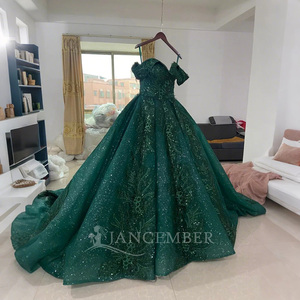 Jancember ANY21 Vintage Dark Green <b>Lace</b> Tulle Fabric Evening Party 15 Girls Dress - Product Image 2