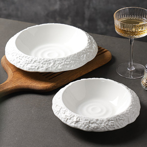 Assiette à dîner en céramique blanche haut de gamme, motif roche, design <span class=keywords><strong>moderne</strong></span> pour hôtels, restaurants, fêtes, plat à soupe profond, vaisselle de table - Product Image 3