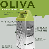 Râpe à 4 faces Oliva Line, hachoir à légumes écologique pour carottes, oignons, usage domestique, cuisine, acier inoxydable, plastique recyclé