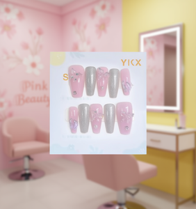 Unghie finte Yicx lunghe a forma di bara, in acrilico rosa, per un look elegante delle dita. - Product Image 2