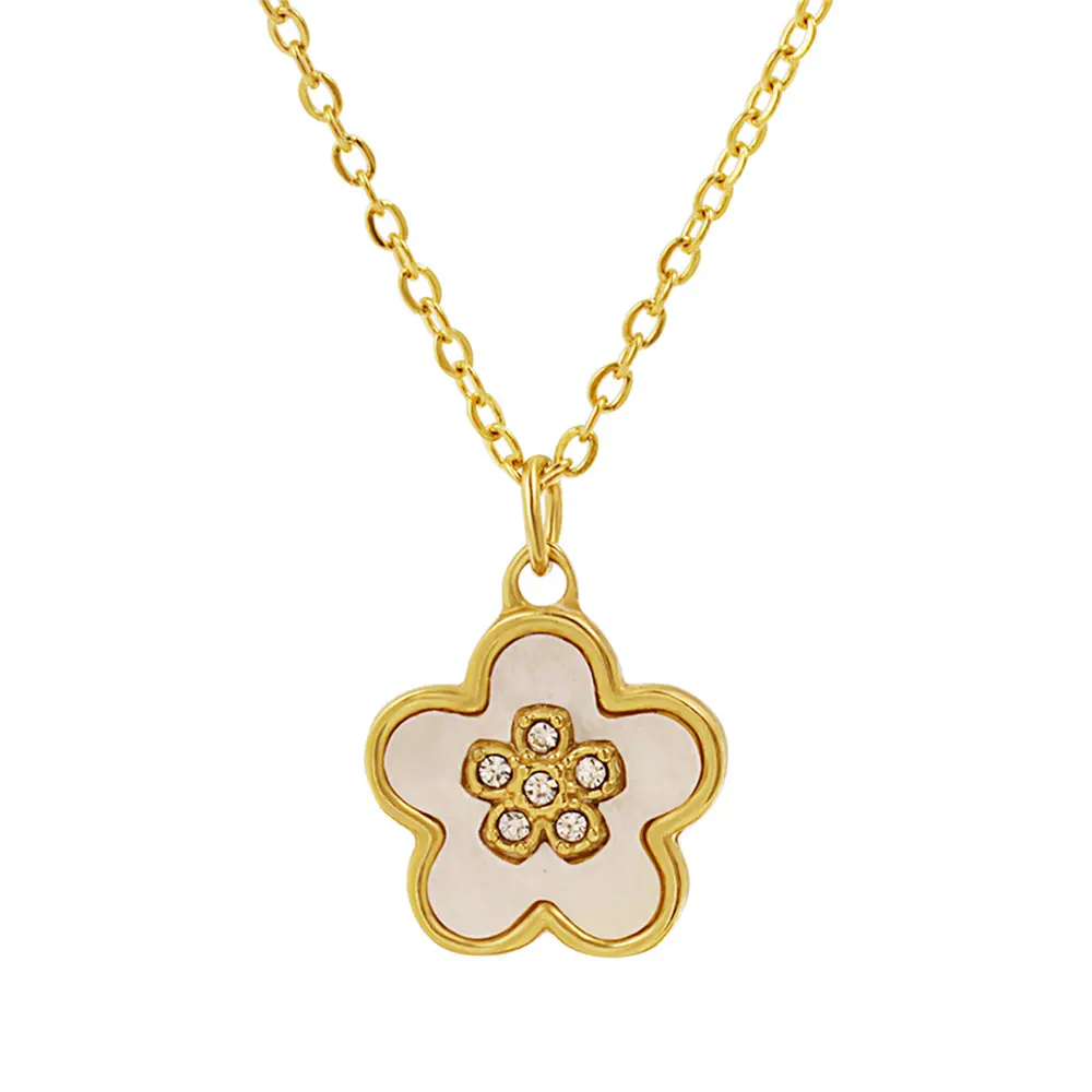 Trendy Diamond Shell Flower Necklace 18k Gold Plated Stainless Steel Necklace For Women