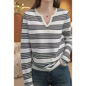 Pull <span class=keywords><strong>en</strong></span> maille fine respirant pour femme, mélange de <span class=keywords><strong>laine</strong></span>, motif pointelle rayé, manches longues, vente <span class=keywords><strong>en</strong></span> gros <span class=keywords><strong>en</strong></span> <span class=keywords><strong>ligne</strong></span> pour le printemps et l'été - Product Image 2