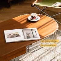 Table basse en bois massif de style nordique, petite table d'appoint ovale avec tiroirs en acier inoxydable pour salon, table de style mi-siècle pour B&B
