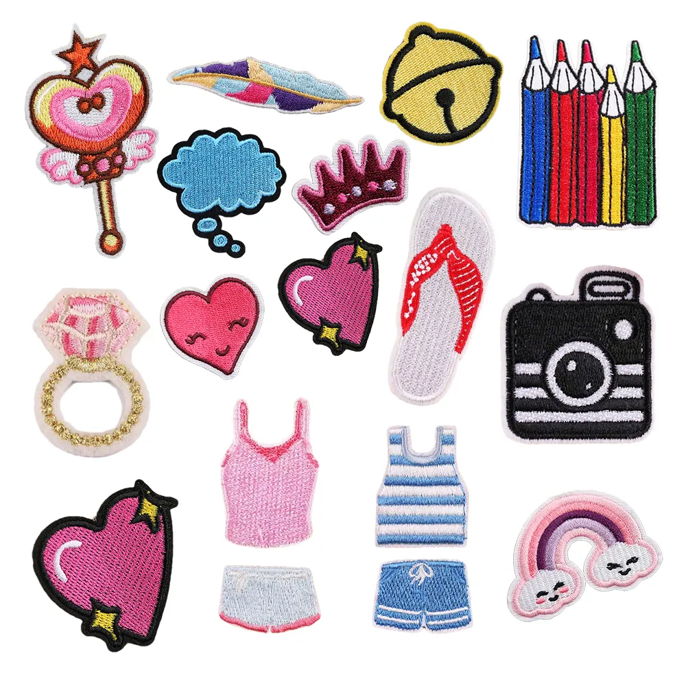 cheap price kawaii little girl theme pink blue color iron on embroidered garment patches