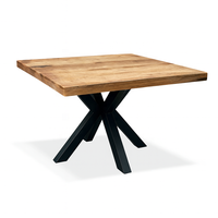 Table à manger carrée industrielle moderne 150 cm en bois de manguier massif avec base en métal noir en X, faite à la main, 4 places, pour restaurant, café, maison