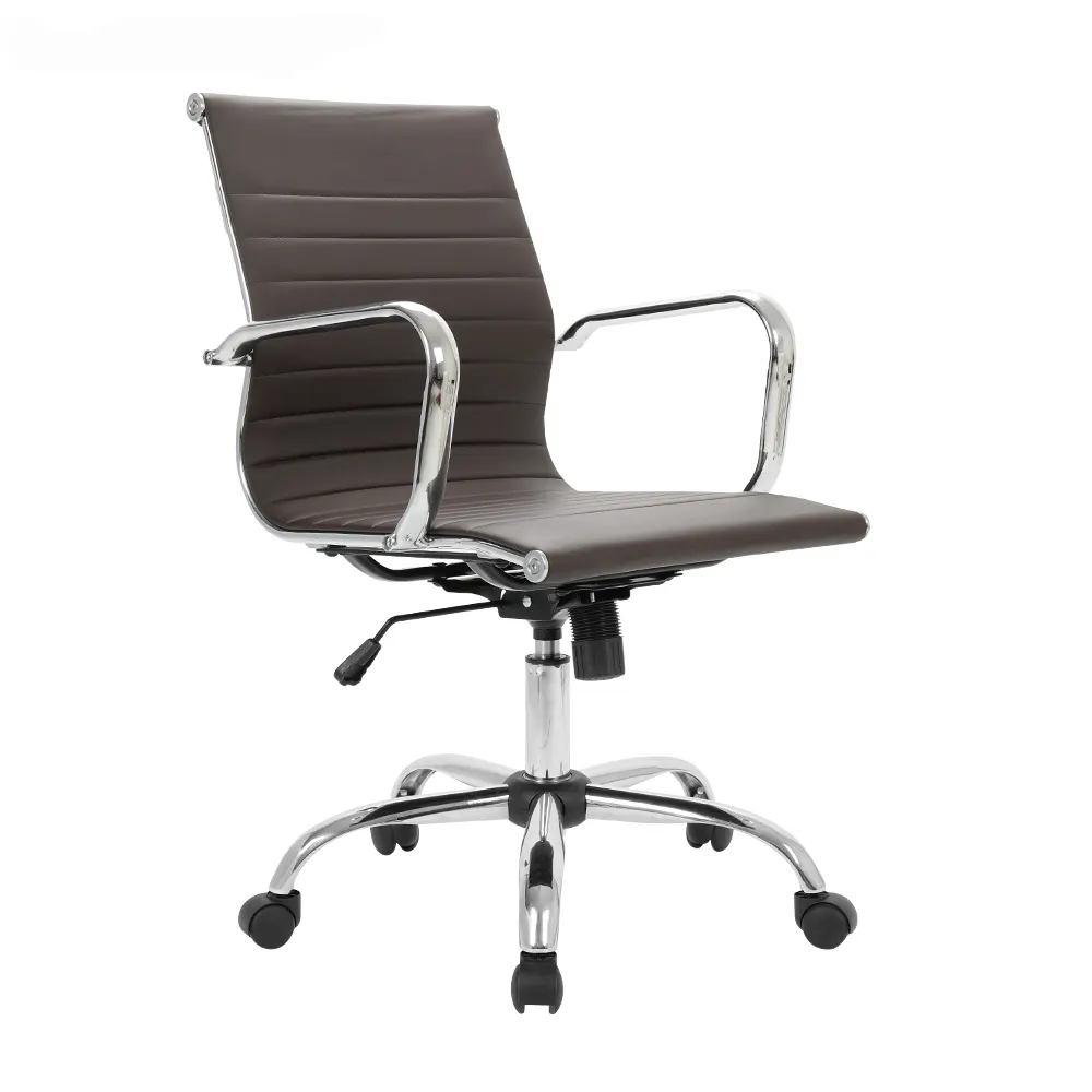 브라운 Pu 청록색 현대 디자인 크롬 도금을 한 끝 팔걸이를 가진 스테인리스 행정상 책상 사무실 의자