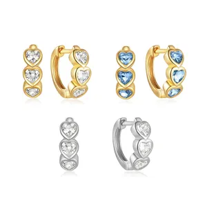 wholesale 925 silver hoop earrings jewelry women 18K gold plated sterling silver 925 mini heart zircon huggies earring for women