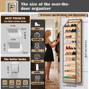 Over The Door <b>Shoe</b> Organizer 10 Pockets Cream Colored Hanging Rack For <b>Shoes</b> Behind Door Wall Mount <b>Hook</b> Type Storage - Product Image 2