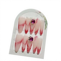 Lot de 10 faux ongles de luxe faits à la main en ABS avec strass, épais, peints à la main, réutilisables, design personnalisé, forme cercueil, longs, vente en gros directe usine