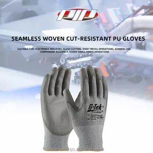 High-Quality Gray Seamless Weave Protective Gloves PU Palm Finger Coating Gloves