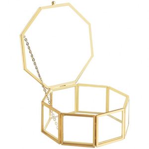Caja de Joyería Hexagonal de Metal Dorado y Cristal, Estuche de Lujo Transparente para Anillos, Pequeña Caja de Exhibición para Anillos, Organizador de Recuerdos con Tapa de Cadena - Product Image 1