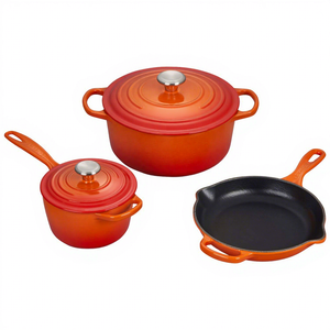 Juego de 5 piezas de utensilios de cocina de hierro fundido esmaltado rojo, antiadherente, con <span class=keywords><strong>cacerola</strong></span>, <span class=keywords><strong>horno</strong></span> holandés, sartén y olla para inducción, para cocina profesional - Product Image 1