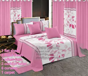 Ensemble de drap de lit de luxe en coton 13pc king size drap-housse ensemble de drap de literie avec rideau tapis rouge rose linge de lit