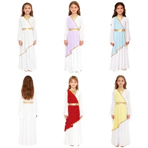 Disfraz de Diosa Griega para Niñas, Vestido Blanco con Cinturón Dorado y Mangas con Drapeado, Vestido para Fiesta Romana o Actuación Infantil, Personalizado - Product Image 1